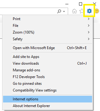 image of settings option in Internet Explorer